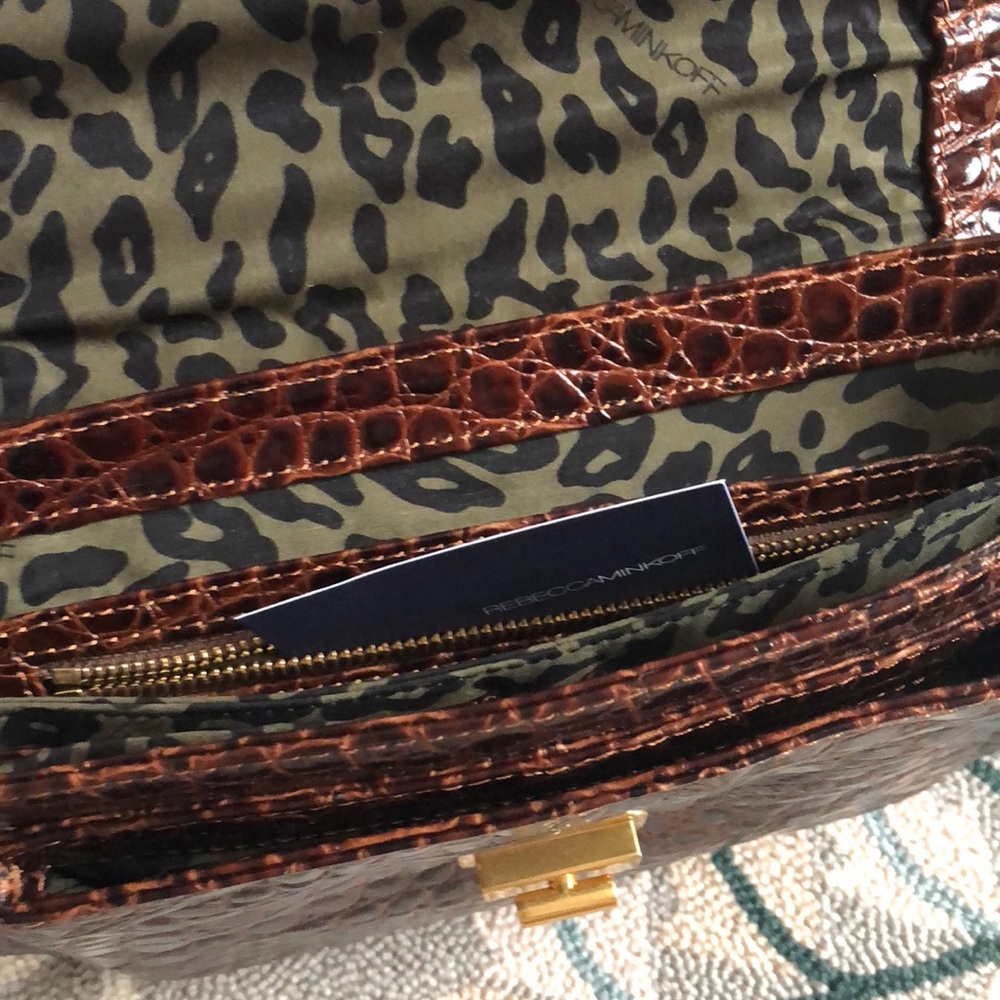 Rebecca Minkoff Brown Croc-Embossed Leather Shoulder Bag with Gold Hardware - Picture 3 of 4